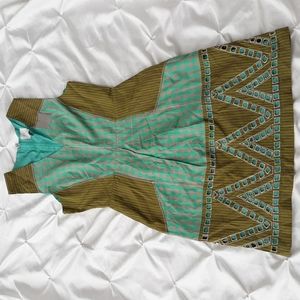 HD in Paris Sz 8 Anthro Turquois Patchwork Plaid Stripe Cutout Sleeveless Dress
